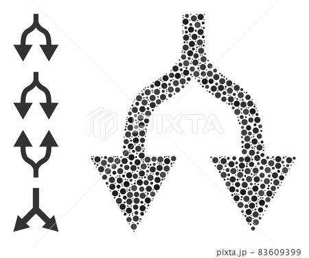 Dotted Split Arrows Down Mosaic of Circles with Similar Icons 83609399