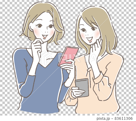 スマホを見て笑う女性2人 83611306