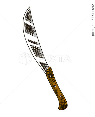 Knife for harvest cane sugar. Harvesting with a primitive sharp tool. handwork. Engraving hand drawn instrument Knife for harvest cane sugar. Harvesting with a primitive sharp tool. handwork. Engraving hand drawn instrument 83611892