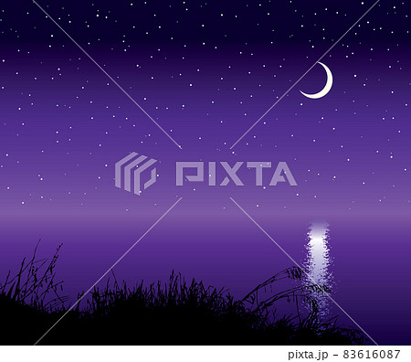 Silhouette of grass by the lake. Vector drawing 83616087
