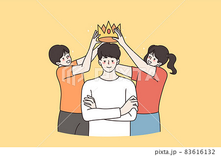 Happy kids put crown on loving father head 83616132