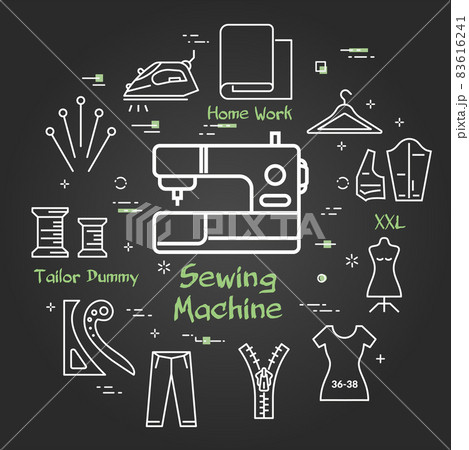 Vector black banner of tailor and sewing - sewing machine 83616241