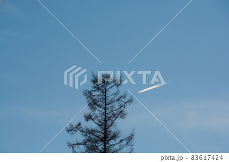 冬の青空と飛行機雲 83617424