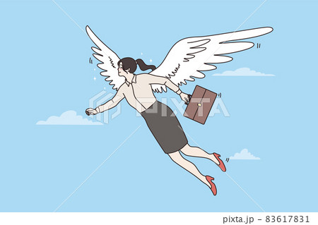 Happy businesswoman fly on wings of success Happy businesswoman fly on wings of success 83617831