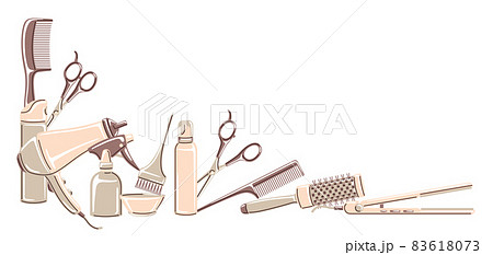 Barbershop background with professional hairdressing tools. Haircutting illustration. Barbershop background with professional hairdressing tools. Haircutting illustration. 83618073