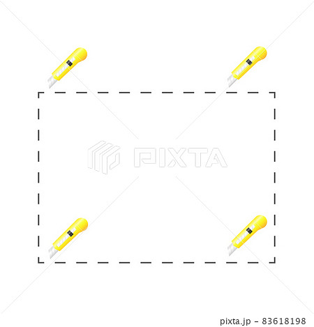 カッターナイフと切り取り線のイラストのイラスト素材