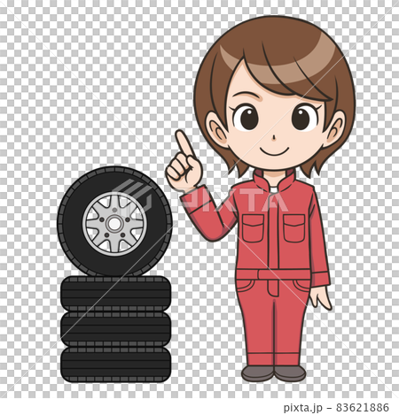 Mechanic woman explaining tires 83621886