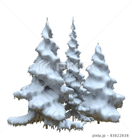 Winter fir trees under the snow isolated on white background 3d illustration 83622638