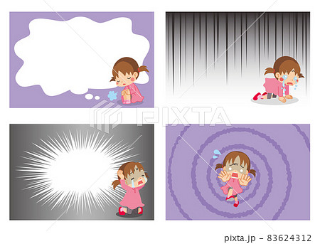 ナーバスになっている可愛い小さな女の子のイラスト セット 漫画 背景 エフェクト 全身 ナーバスになっている可愛い小さな女の子のイラスト セット 漫画 背景 エフェクト 全身 83624312