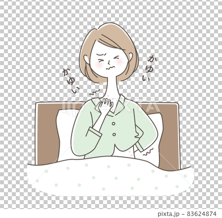 寝る前に肌がかゆくなり掻きむしる女性 83624874