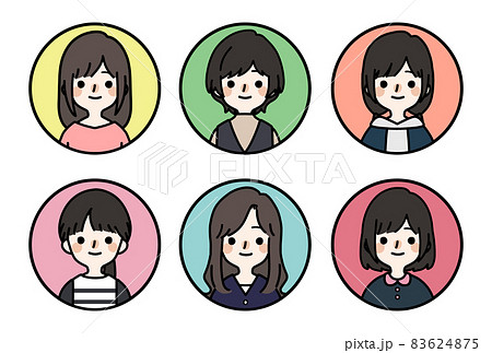 人物アイコンセット_かわいい私服の女の子 人物アイコンセット_かわいい私服の女の子 83624875