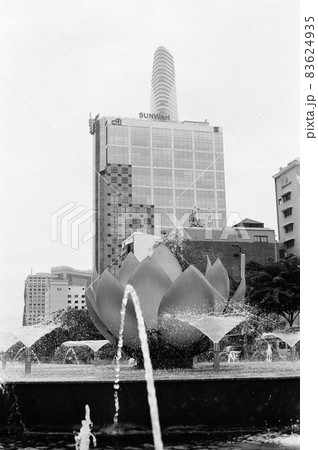 Black and white picture: landscape street life in Ho Chi Minh city 83624935
