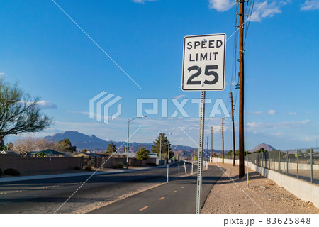 25 miles Speed Limit sign on the road 25 miles Speed Limit sign on the road 83625848