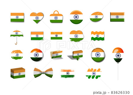 インド 国旗イラスト21種セットのイラスト素材