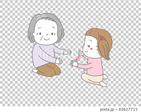 奶奶和女孩一起玩弦樂人物 83627715