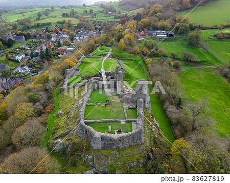 Aerial view Montgomery Castle in Powys, Wales. Aerial view Montgomery Castle in Powys, Wales. 83627819