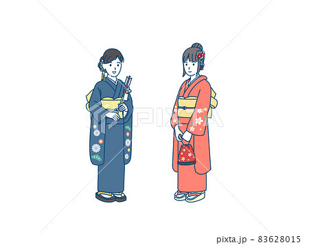 着物を着た若い女性 振袖 全身 初詣 笑顔 イラスト素材のイラスト素材 着物を着た若い女性 振袖 全身 初詣 笑顔 イラスト素材のイラスト素材