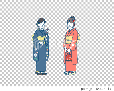 着物を着た若い女性 振袖 全身 初詣 笑顔 イラスト素材のイラスト素材 着物を着た若い女性 振袖 全身 初詣 笑顔 イラスト素材のイラスト素材