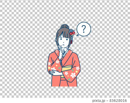 Young woman in kimono Furisode Doubt? Upper body illustration material 83628016