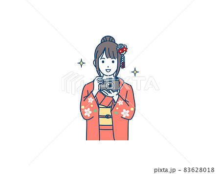 写真撮影 着物を着た若い女性 振袖 カメラ イラスト素材 写真撮影 着物を着た若い女性 振袖 カメラ イラスト素材 83628018