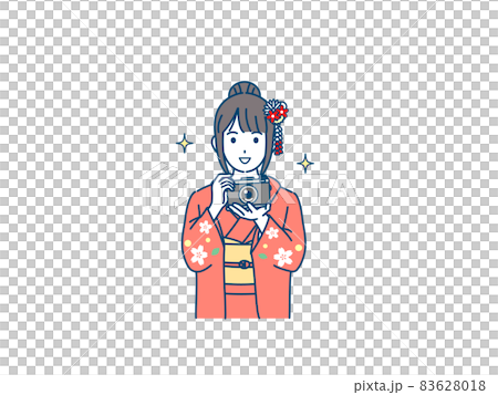 写真撮影 着物を着た若い女性 振袖 カメラ イラスト素材 写真撮影 着物を着た若い女性 振袖 カメラ イラスト素材 83628018