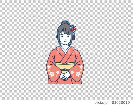 Young woman in kimono, furisode, smile, upper body, illustration material Young woman in kimono, furisode, smile, upper body, illustration material 83628019
