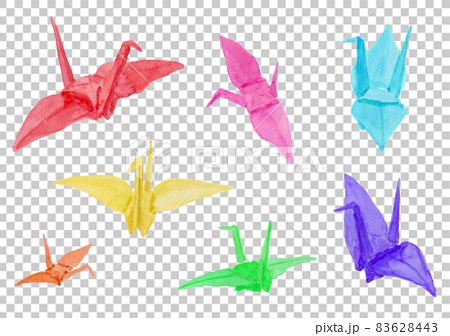 いろいろな色の折り鶴の水彩イラスト 83628443