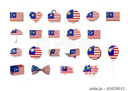 マレーシア-国旗イラスト21種セット マレーシア-国旗イラスト21種セット 83629015