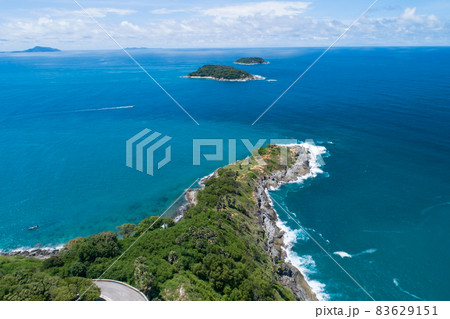 Aerial view drone shot of panorama laem promthep cape,beautiful scenery andaman sea in summer season,phuket thailand Beautiful travel background and website design nature background 83629151