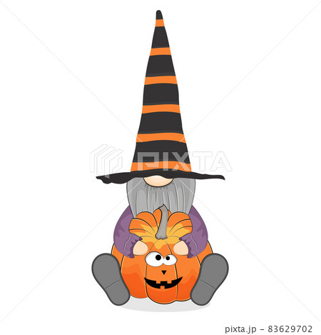 Funny halloween gnome with pumpkin. Funny halloween gnome with pumpkin. 83629702