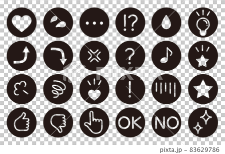 簡單的情感表達符號圖標集（黑色圓圈/單色） 83629786