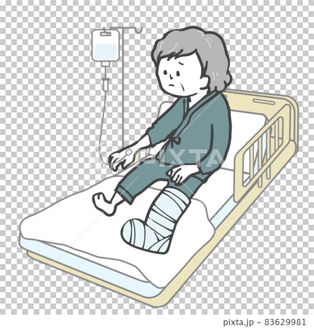 戴著住院石膏和輸液的高級婦女 83629981