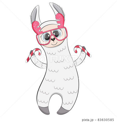 Cute Christmas lama with candy stick. Cute Christmas lama with candy stick. 83630585