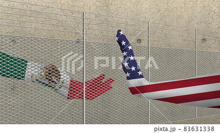 USA vs versus Mexico. The united states of america does not offer help to mexican refugees. Conceptual image 83631338