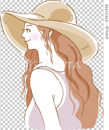 Image illustration of a woman wearing a straw hat (profile) 83631488