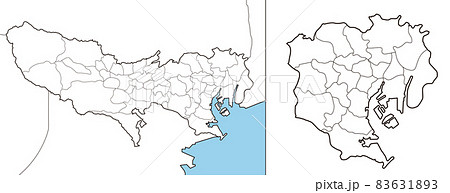 東京都の地図のイラストレーション 23区26市3町1村 各区市町村ごとバラバラになります のイラスト素材 6313