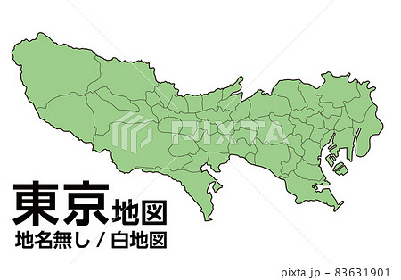 東京都の地図のイラストレーション。23区26市3町1村。各区市町村ごとバラバラになります。 83631901