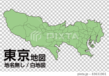 東京都の地図のイラストレーション。23区26市3町1村。各区市町村ごとバラバラになります。 83631901