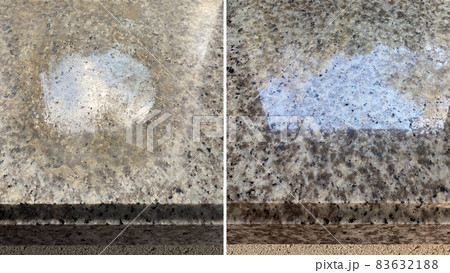 Before and after. Removing an old stain on granite countertop 83632188
