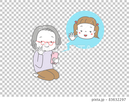 スマートフォンで孫とビデオ通話するおばあちゃん 83632297