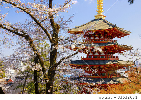 【東京都】日野市高幡不動尊の五重の塔と桜 83632631