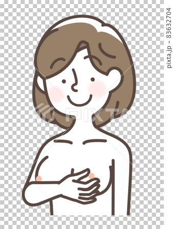 乳首の周りをチェックしている女性 乳首の周りをチェックしている女性 83632704