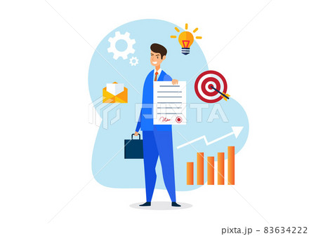 award winning concept A man holds a certificate of success as a successful businessman flat vector illustration design award winning concept A man holds a certificate of success as a successful businessman flat vector illustration design 83634222
