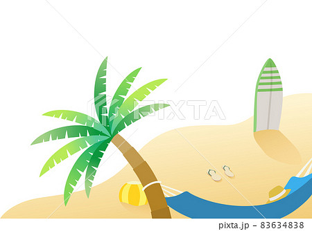 砂浜とヤシの木とハンモック サーフボードやサンダルのイラスト のイラスト素材 6348