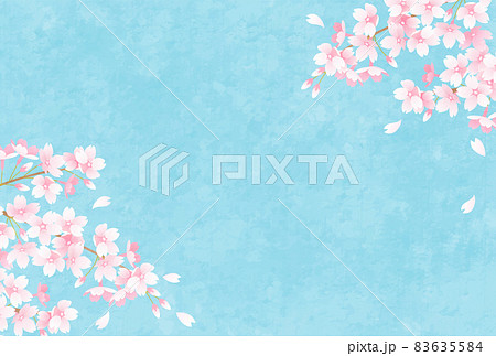 青空と桜と花びらのベクターイラスト背景のイラスト素材