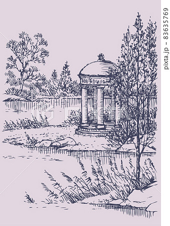 Vector landscape. Gazebo by the river Vector landscape. Gazebo by the river 83635769