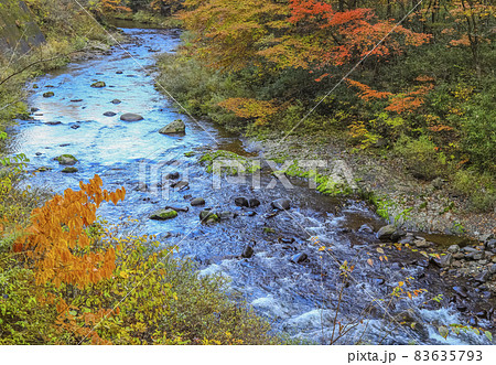紅葉の秋保大滝　名取川　二口渓谷 83635793