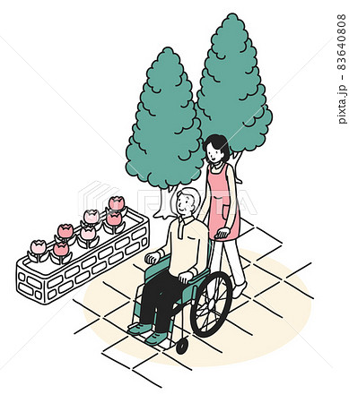 車椅子のシニア男性と女性介護士 車椅子のシニア男性と女性介護士 83640808