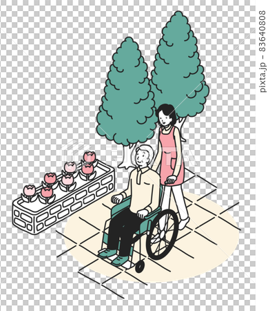 車椅子のシニア男性と女性介護士 車椅子のシニア男性と女性介護士 83640808