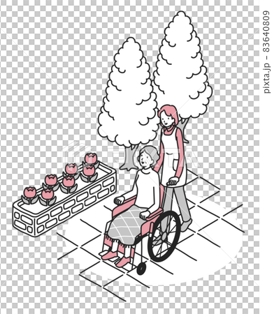 輪椅的資深婦女和女性照料者 83640809